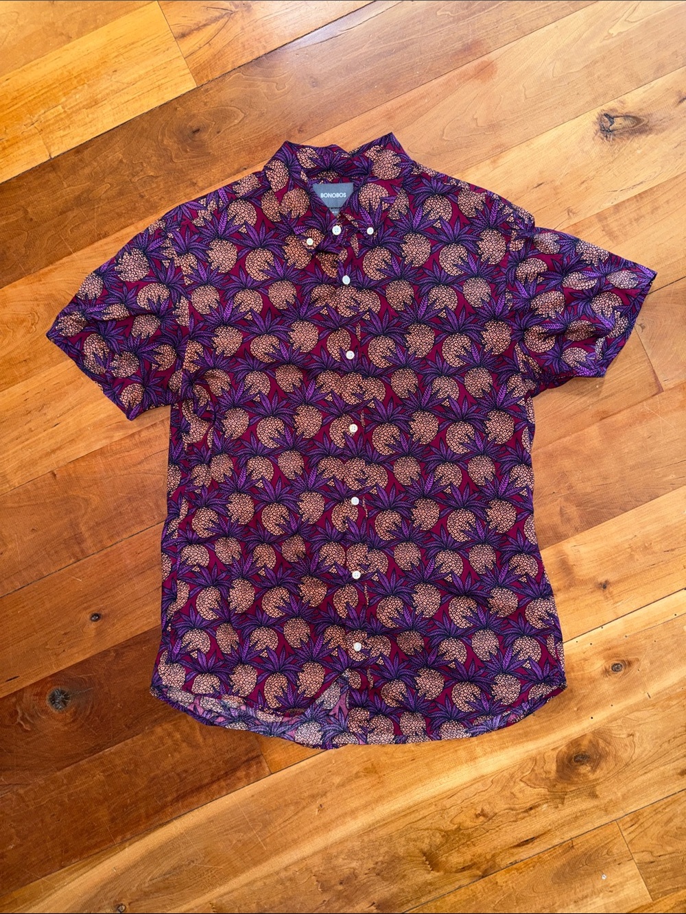 Bonobos Riviera Short Sleeve Shirt – Long L, Slim Fit – Burgundy Pineapple Field